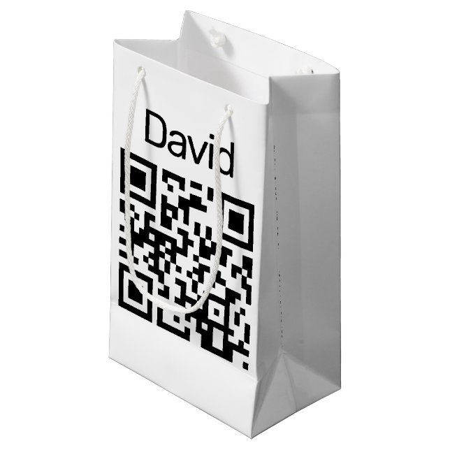 Sacola Para Presentes Pequena Código QR Aniversário em Branco (Frente inclinada)