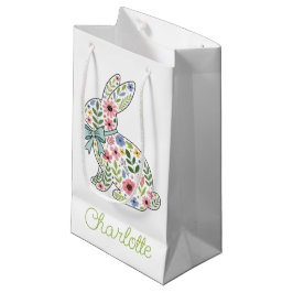 Sacola Para Presentes Pequena Coelho de Páscoa com Flores Silvestres Rosa e Azul