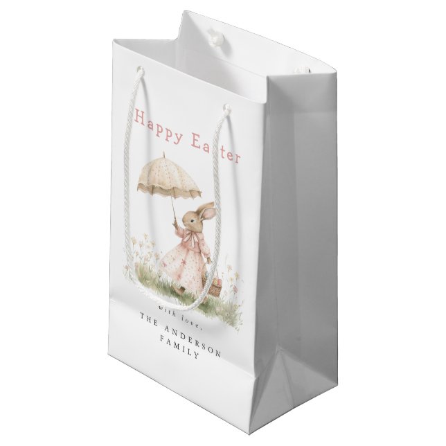 Sacola Para Presentes Pequena Coelho de Páscoa Pastel (Frente inclinada)