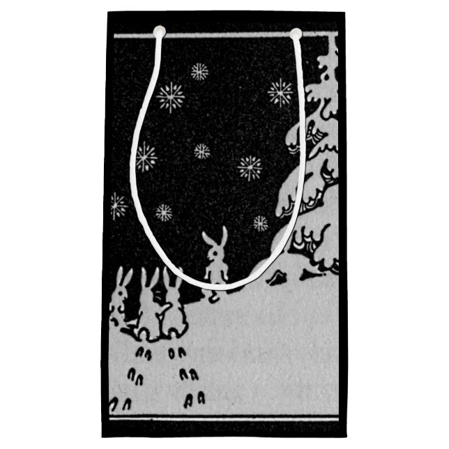 Sacola Para Presentes Pequena Coelhos e Árvore de Natal Arte Feriada de inverno (Frente)