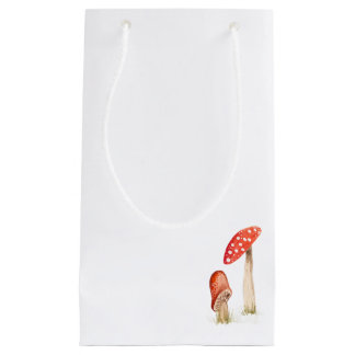 Sacola Para Presentes Pequena Cogumelos Mágicos da Floresta em Aquarela