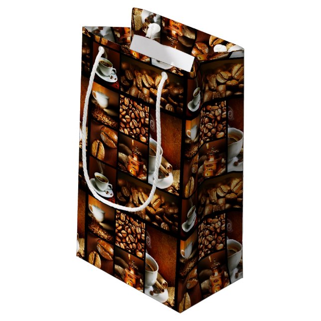 Sacola Para Presentes Pequena Colagem 2 do café (Verso inclinado)