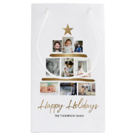 Sacola Para Presentes Pequena Colagem de fotos da família de árvores de Natal Fe