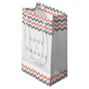 Sacola Para Presentes Pequena Coleção de Casamento Moderno Chevron - Rosa e Cinz