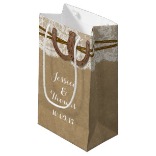 Sacola Para Presentes Pequena Coleção de Casamentos Kraft, Lace & Horsferradura
