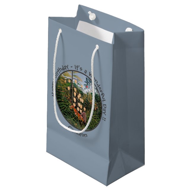 Sacola Para Presentes Pequena Coleção de Itens do Partido Henri Rousseau Tiger & (Frente inclinada)