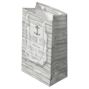 Sacola Para Presentes Pequena Coleção Náutica de Casamento de Madeira de Praia d