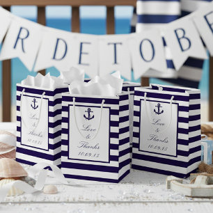 Sacola Para Presentes Pequena Coleção Náutica de Casamentos com Stripe de Mar