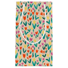 Sacola Para Presentes Pequena Colorful Tulip Pattern Cute Floral Spring