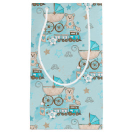 SACOLA PARA PRESENTES PEQUENA COMBOIOS DE ARMA DE PRAÇA DE GAROTO AZUL E TAN