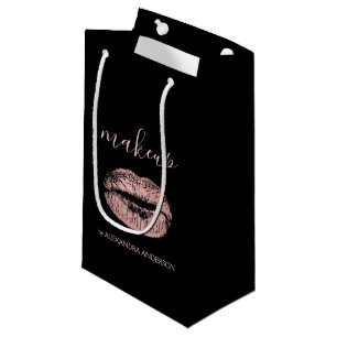 Sacola Para Presentes Pequena Composição Dourado cor-de-rosa do batom do brilh