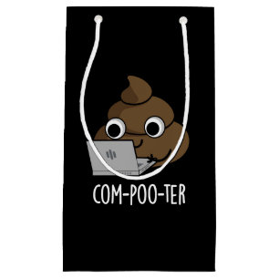 Sacola Para Presentes Pequena Computador Engraçado Com-Poo Poop Dark BG
