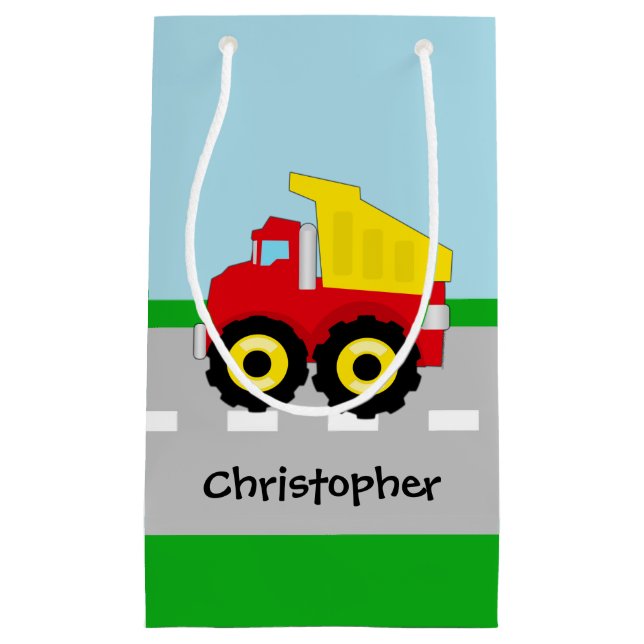 Sacola Para Presentes Pequena Construção Dumptruck dos meninos dos miúdos (Frente)