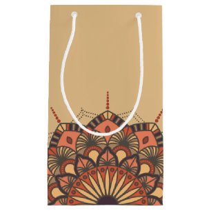 Sacola Para Presentes Pequena Contemporâneo Brown Peach Mandala