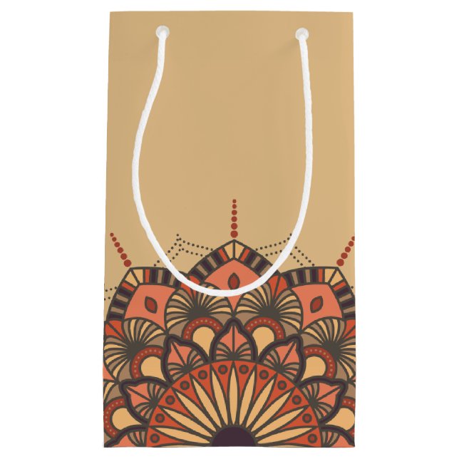 Sacola Para Presentes Pequena Contemporâneo Brown Peach Mandala (Frente)