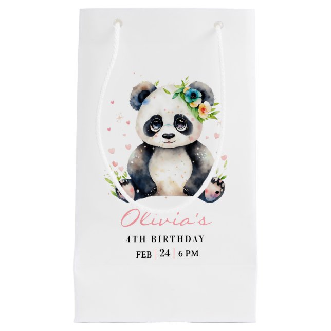 Sacola Para Presentes Pequena Convite de Aniversário Panda, Convite de Aniversár (Frente)