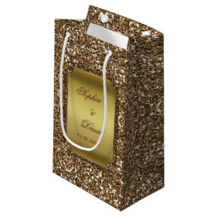 Sacola Para Presentes Pequena Convites de Casamento Dourado cliente de brilho