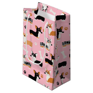 Sacola Para Presentes Pequena Cor-de-rosa do padrão Corgi