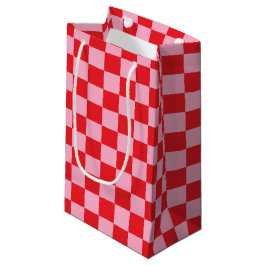 Sacola Para Presentes Pequena Cor-de-rosa e vermelho verificados