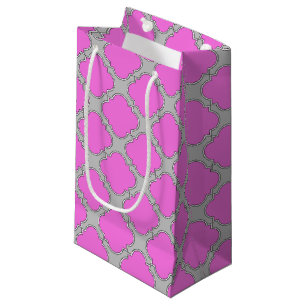 Sacola Para Presentes Pequena Cor-de-rosa-quatrefoil e cinzas