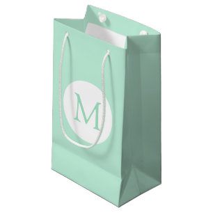 Sacola Para Presentes Pequena Cor Verde da Mint Elegante Moderna Monograma Branc
