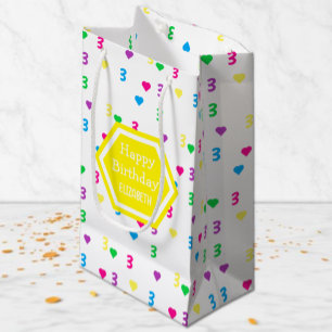 Sacola Para Presentes Pequena Corações Arco-íris 3º Aniversário