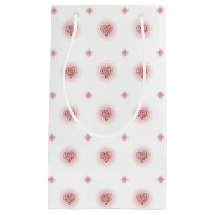 Sacola Para Presentes Pequena Corações Cor-de-Rosa e Branco e Ouros - Padrão Dar
