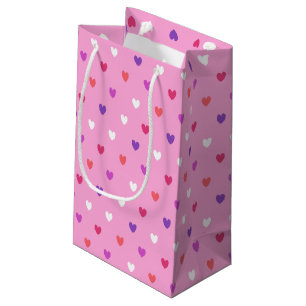 Sacola Para Presentes Pequena Corações de polca a rosa