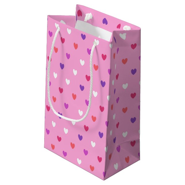 Sacola Para Presentes Pequena Corações de polca a rosa (Verso inclinado)