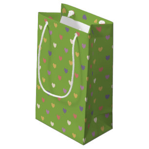 Sacola Para Presentes Pequena Corações de polca em verde-verde