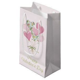 Sacola Para Presentes Pequena Corações de São Valentim Balões de Coração Rosa e 