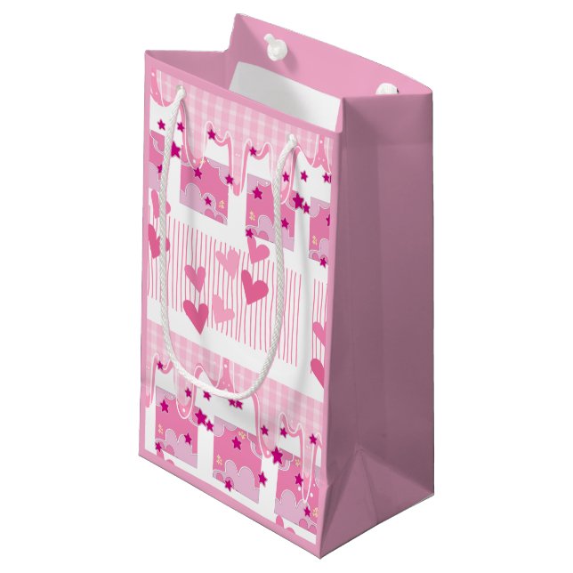Sacola Para Presentes Pequena Corações Rosa (Frente inclinada)