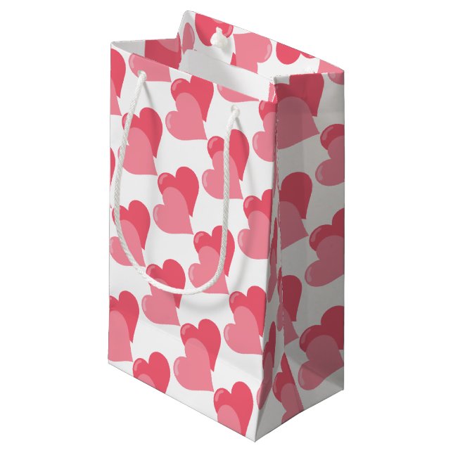 Sacola Para Presentes Pequena Corações Rosa Gêmeos (Frente inclinada)