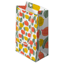 Sacola Para Presentes Pequena Coral e Flores Douradas