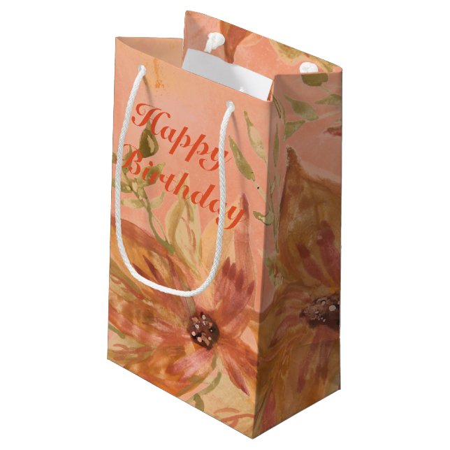 Sacola Para Presentes Pequena Coral Laranja e Verde (Verso inclinado)