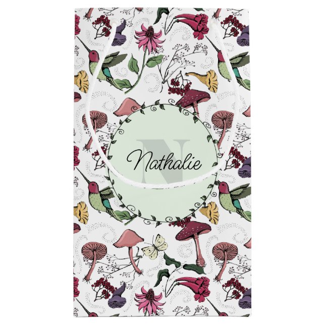 Sacola Para Presentes Pequena Corante Primavera do Jardim Hummingbird Floral (Verso)