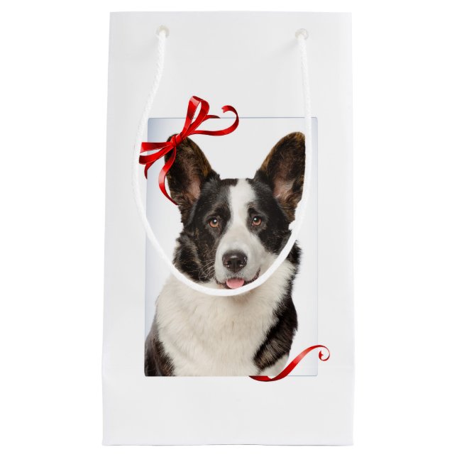 Sacola Para Presentes Pequena Corgi Christmas Gift Bag (Frente)