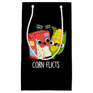 Sacola Para Presentes Pequena Corn-flict Funny Cornflake Corn Pun Dark BG
