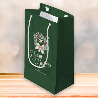 Sacola Para Presentes Pequena Coroa de Natal com Letra Elegante de Feliz Natal