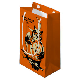 Sacola Para Presentes Pequena Coruja Vintage e Mensagem Personalizada de Hallowe