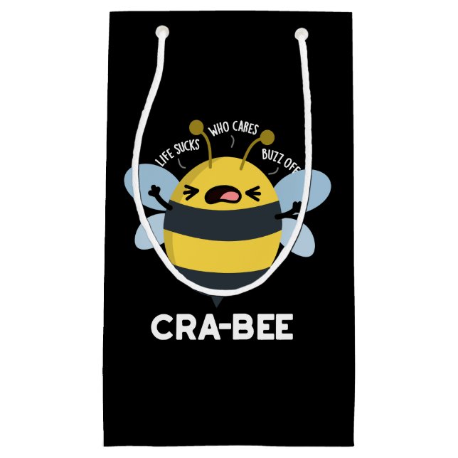 Sacola Para Presentes Pequena Cra-bee Engraçado Crabby Bee Pun Dark BG (Frente)