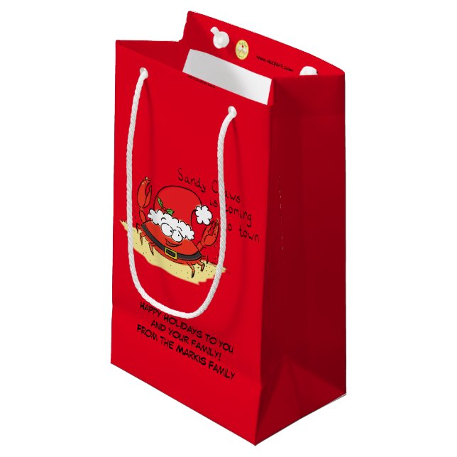 Sacola Para Presentes Pequena Crab Christmas Tropical Funny (Frente inclinada)