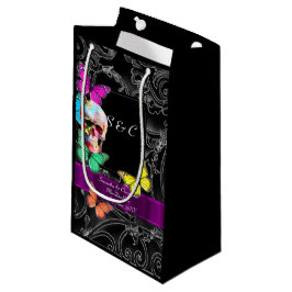 Sacola Para Presentes Pequena Crânio gótico e casamento personalizado negro