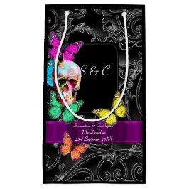 Sacola Para Presentes Pequena Crânio gótico e casamento personalizado negro