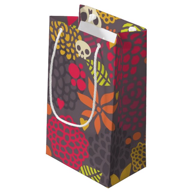 Sacola Para Presentes Pequena Crânios e flores (Verso inclinado)