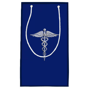 Sacola Para Presentes Pequena Cromo Como Caduceus Símbolo Médico em Azul Marin
