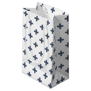 Sacola Para Presentes Pequena cruzes Azul-cinzentas da polca no branco