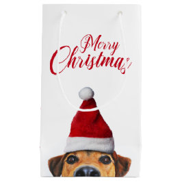Sacola Para Presentes Pequena Curioso Cachorro Engraçado com Papai Noel