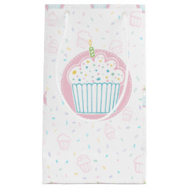 Sacola Para Presentes Pequena Cute Birthday Cupcake with Candle