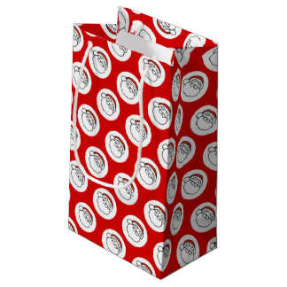 Sacola Para Presentes Pequena Cute Doodle Art Christmas Santa on Red